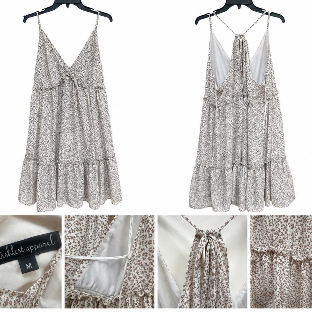 Wishlist Apparel M Brown Floral Tiered Maxi Mini Dress Tie Back Boho Cottage